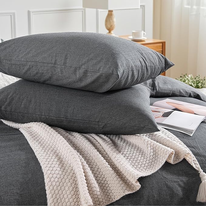 NEXHOME PRO Duvet Cover Full 100% Washed Cotton, Heathered Black Breathable - Image 7