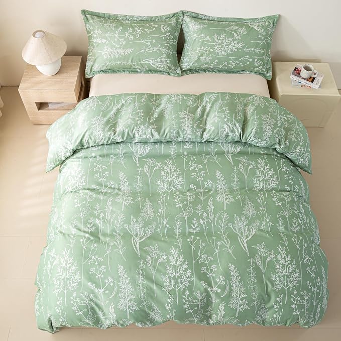 OAITE Green Duvet Cover King Size 3 Pieces Prewashed Cotton-Like Polyester - Image 6