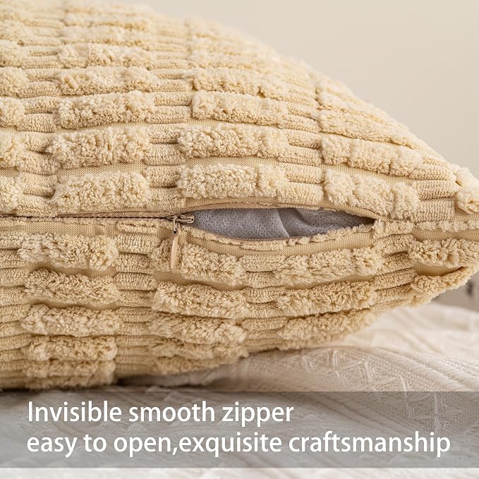 Aegero Pack of 2 Corduroy Decorative Throw Pillow Covers 18x18 Inch Soft - Image 3