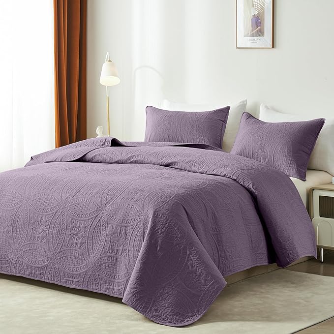 akkialla Grayish Purple Twin Quilt Set, Ultrasonic Lightweight Bedspread - Image 2