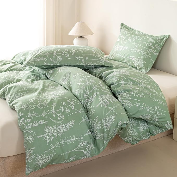OAITE Green Duvet Cover Twin Size 3 Pieces Prewashed Cotton-Like Polyester - Image 3