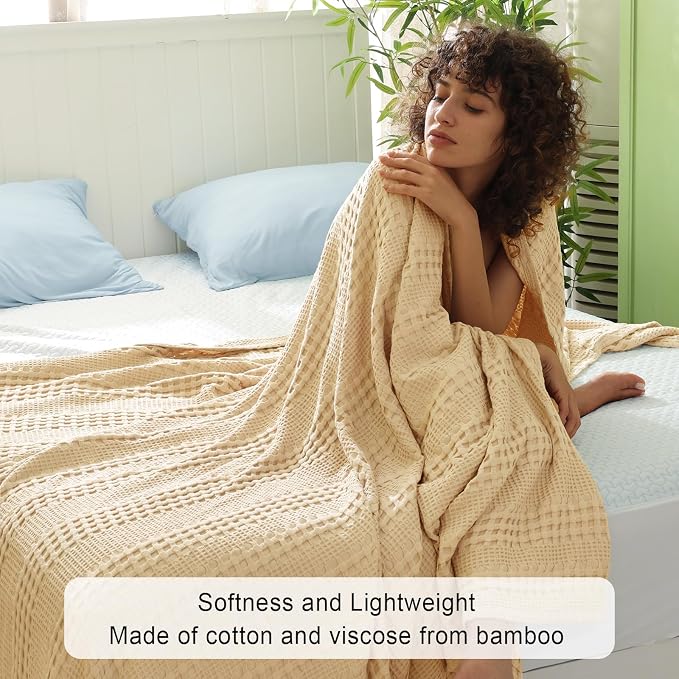 PHF Cooling Waffle Blanket Twin Size, Lightweight 60% Rayon from Bamboo & 40% - Image 2