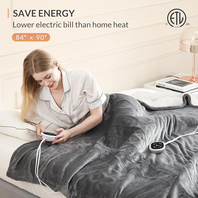 HOMLYNS LuxeHeat Heated Blanket Electric Blanket Queen Size, Soft Flannel - Image 6