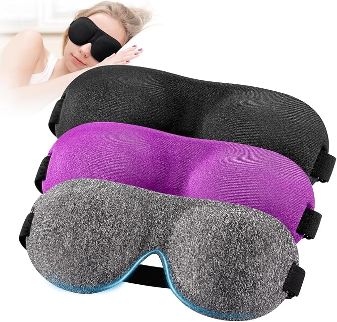 YIVIEW Sleep Mask for Back and Side Sleeper Pack of 3, 100% Light Blocking 3D by YIVIEW