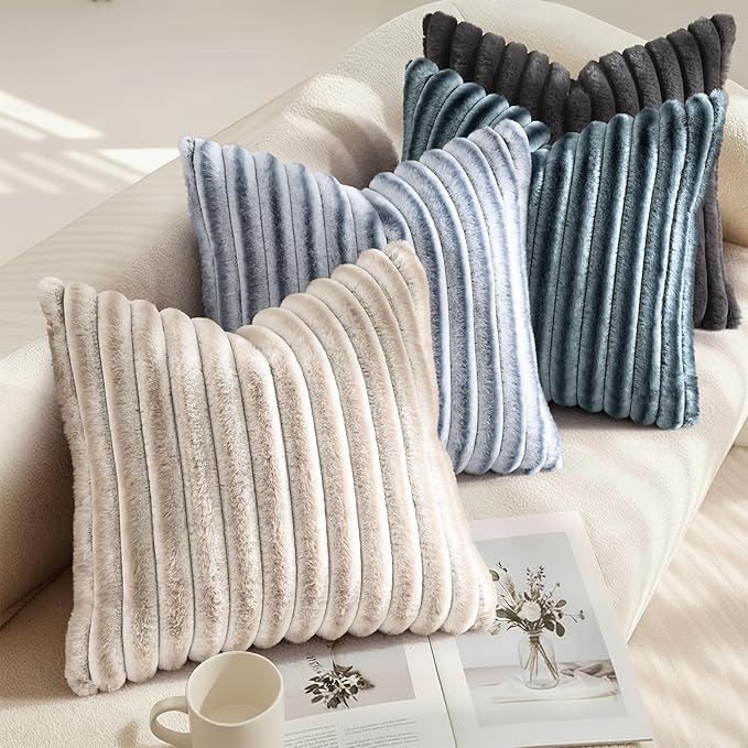 decorUhome Cozy Faux Fur Throw Pillow Covers 22x22 Set of 2 Decorative Soft - Image 4