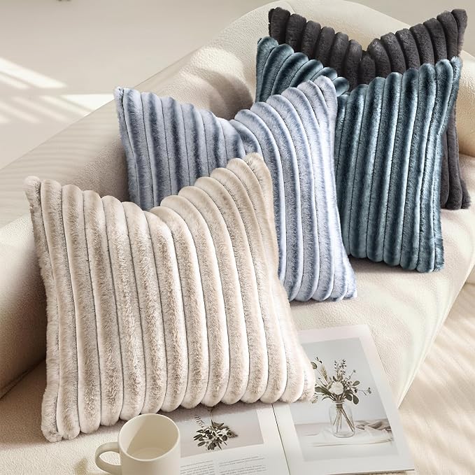 decorUhome Cozy Faux Fur Throw Pillow Covers 24x24 Set of 2 Decorative Soft - Image 4