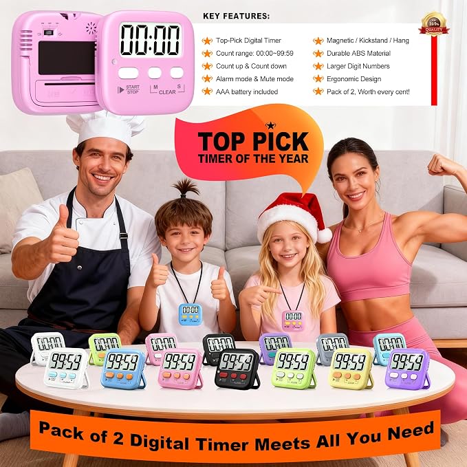 Antonki 2 Pack Digital Timer for Kids, Magnetic Countdown Kitchen Timers for - Image 8