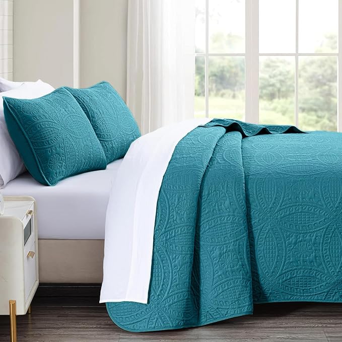 akkialla Teal Twin Quilt Set, Ultrasonic Lightweight Bedspread Coverlet - Image 4