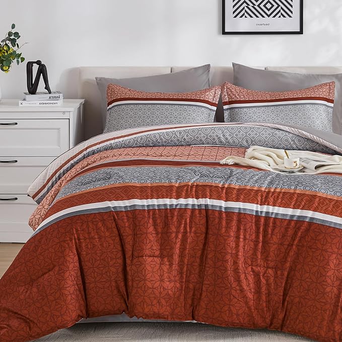 WONGS BEDDING 7 Pieces Comforter Set King Size, Burnt Orange Bed in a Bag - Image 8