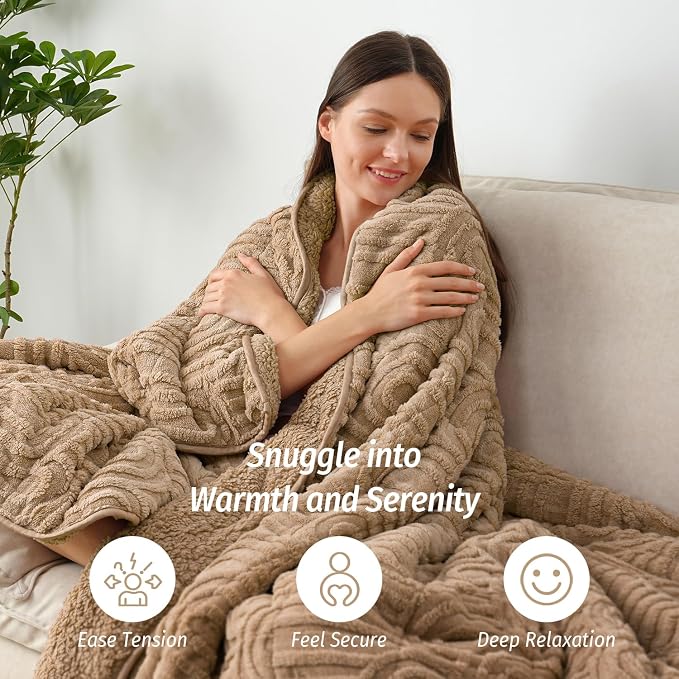 Wemore Jacquard Fleece Weighted Blanket Queen Size 60" x 80" 20lbs, Ultra Soft - Image 5