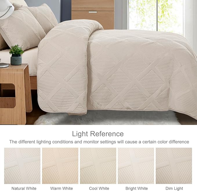 Exclusivo Mezcla King Quilt Set- Brich Beige Quilts Bedding Set - Image 3