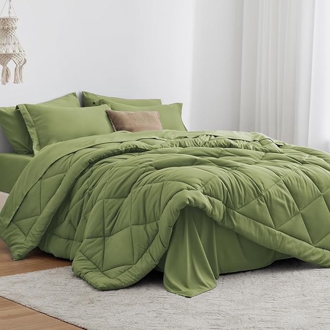 Love's cabin California King Comforter Set Olive Green, 7 Pieces California by Lovescabin