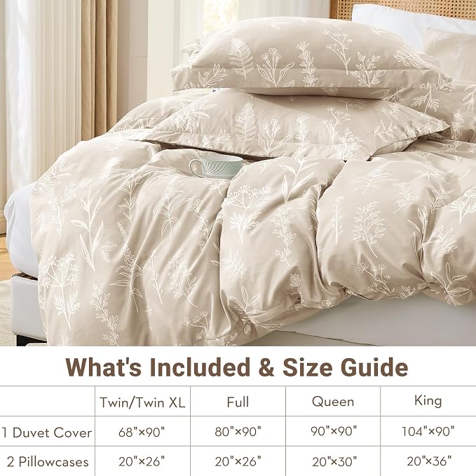 MUXHOMO Duvet Cover King Size, Reversible Floral Beige Duvet Cover Set - Image 6