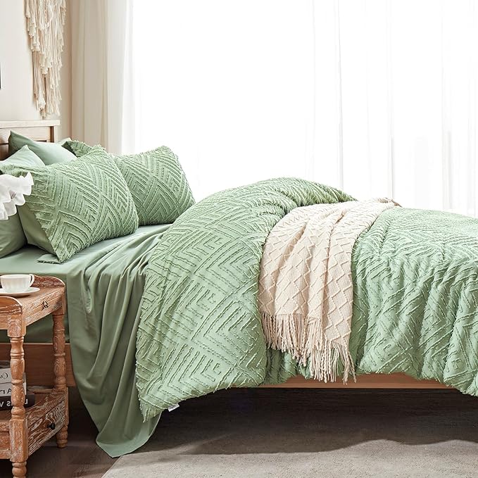 Zzlpp Full Comforter Set 7 Pieces, Sage Green Tufted Bed in a Bag - Image 4