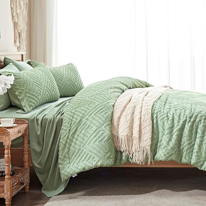 Zzlpp King Comforter Set 7 Pieces, Sage Green Tufted Bed in a Bag - Image 4