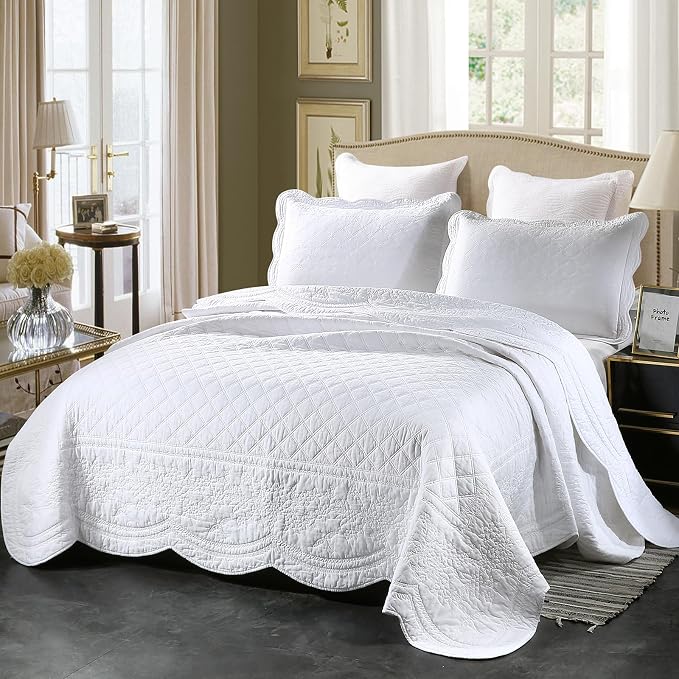 ROOMLIFE Quilt Set Full Size 3D Floral Embroidery Pattern 3-Piece Cotton - Image 3