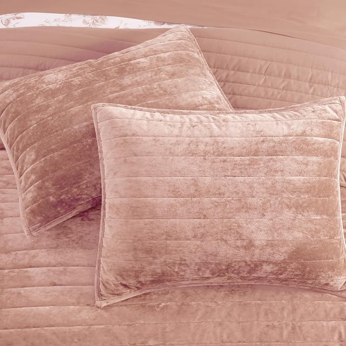 WRENSONGE Velvet King Size Quilt Set-3 Pieces Clay Pink Luxurious Velvet - Image 8