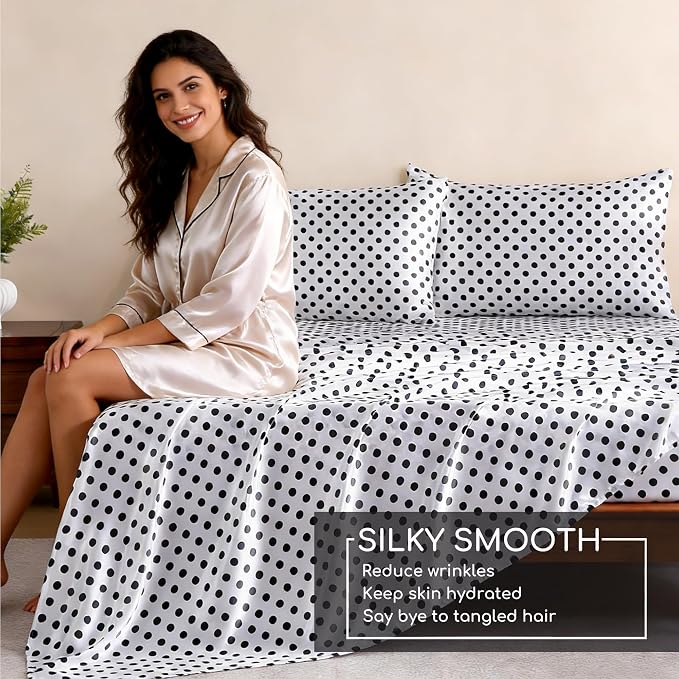 MR&HM Satin Bed Sheets with Elastic Corner Straps, King Size Sheets Set - Image 4