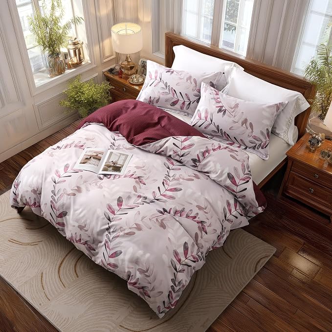 OAITE Duvet Cover King Size, Reversible Flower Pink Duvet Cover Set - Image 3