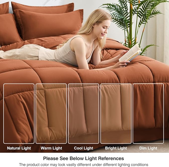 Love's cabin Twin Comforter Set Burnt Orange, 5 Pieces Twin Bed in a Bag - Image 7