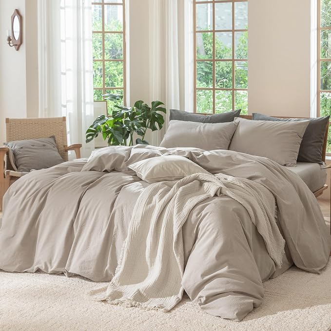 MooMee Bedding Duvet Cover Set 100% Washed Cotton Linen Like Textured - Image 3