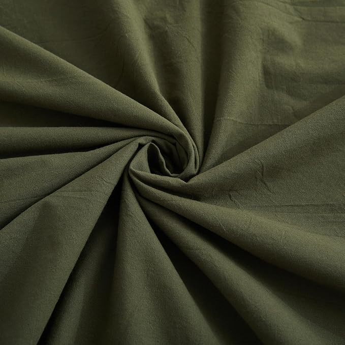 LOVQUE Olive Green Cotton Duvet Cover Twin Size, Linen Like Natural Bedding Set - Image 6