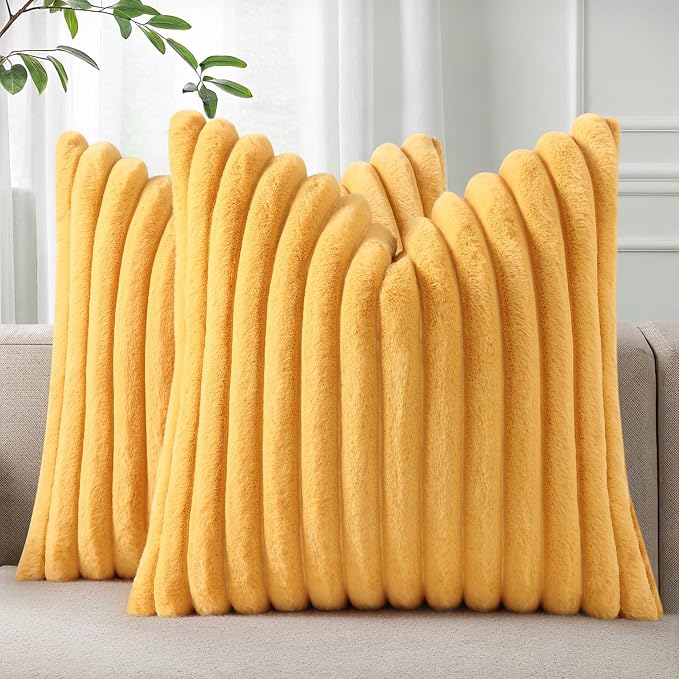 Pallene Faux Fur Plush Throw Pillow Covers 20x20 Set of 2, Luxury Soft Fluffy by PALLENE