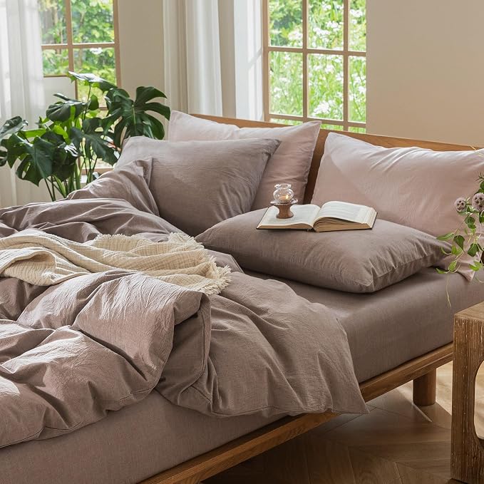 MooMee Bedding Duvet Cover Set 100% Washed Cotton Linen Like Textured - Image 9