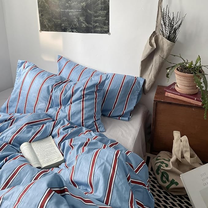 mixinni Vintage Striped Blue Duvet Cover Twin - Image 5