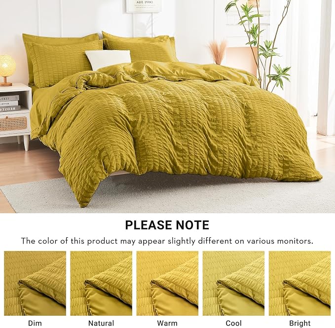HYMOKEGE Mustard Yellow King Size Comforter Set Seersucker 7 Pieces, All Season - Image 5