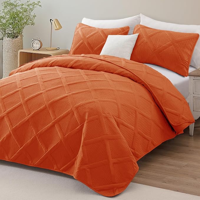 Exclusivo Mezcla Oversized King Quilt Set- Burnt Orange Cal King Quilts Bedding - Image 2