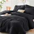 HYMOKEGE Black Full Size Comforter Sets Seersucker 7 Pieces, All Season Luxury by HYMOKEGE