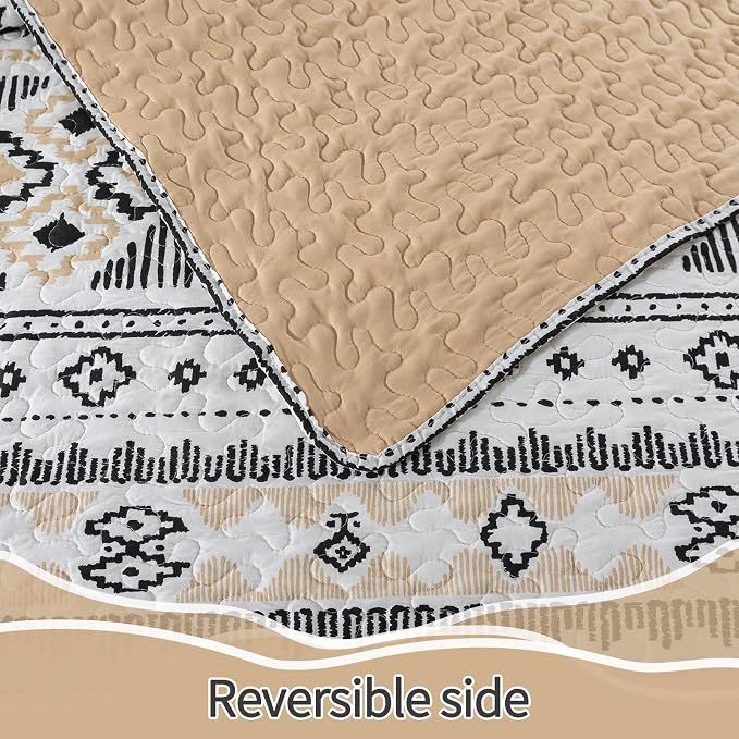 BEDIFANY Boho Quilt King Size Set, Lightweight Bedspread King Size Stripe Boho - Image 9