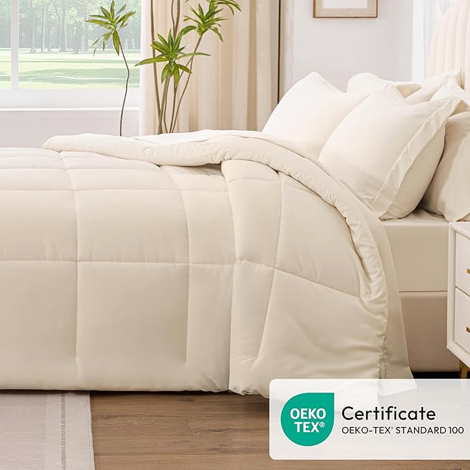 Love's cabin Twin XL Comforter Set Beige, 5 Pieces Twin XL Bed in a Bag - Image 5