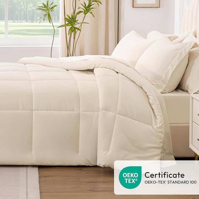Love's cabin California King Comforter Set Beige, 7 Pieces California King Bed - Image 5