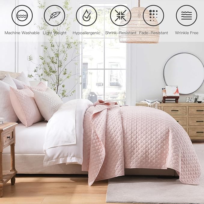 HORIMOTE HOME Quilt Queen Size Light Pink, Lightweight Quilts - Image 2