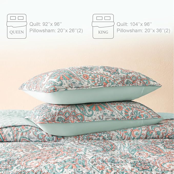 Exclusivo Mezcla Reversible Boho Quilts King Size, Aqua Bedspreads Lightweight - Image 6