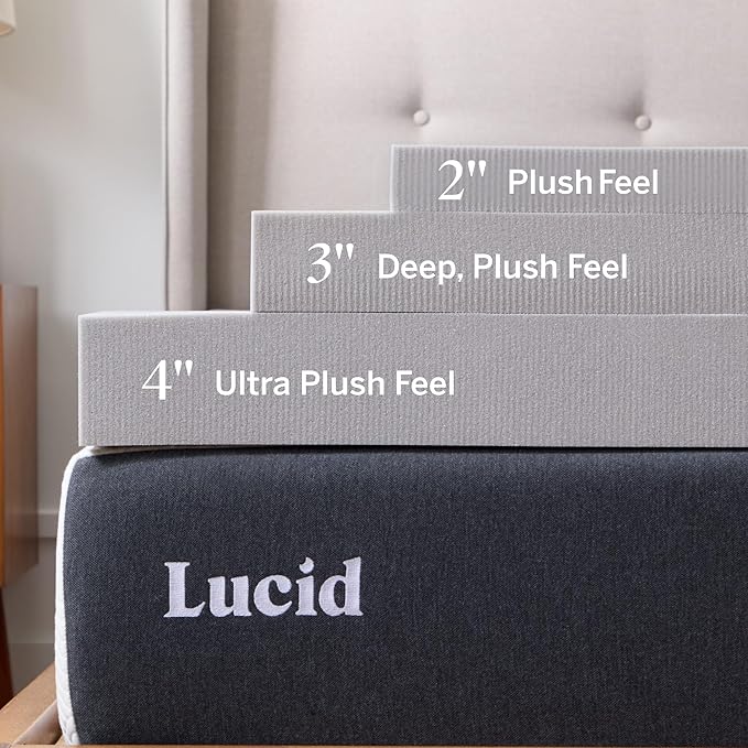 Lucid 4 Inch Bamboo Charcoal Infused Memory Foam Mattress Topper - Image 3