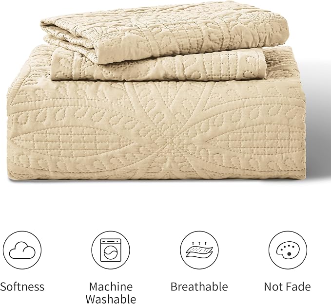 Love's cabin California King Size Quilt Bedding Set Camel Bedspreads - Image 7