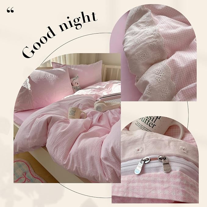 mixinni Pink Gingham Duvet Cover Full Size - Image 6
