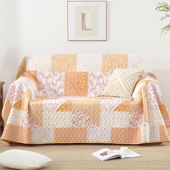 Mybedsoul Yellow Patchwork Quilt King Size, Soft Paisley Floral King Bedspreads - Image 6