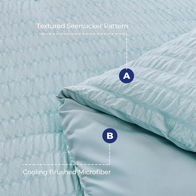 HYMOKEGE Lake Blue Queen Comforter Set Seersucker 7 Pieces, All Season Luxury - Image 4