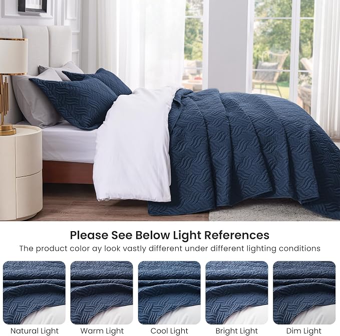 Love's cabin California King Size Quilt Bedding Set Navy Bedspread - Image 5