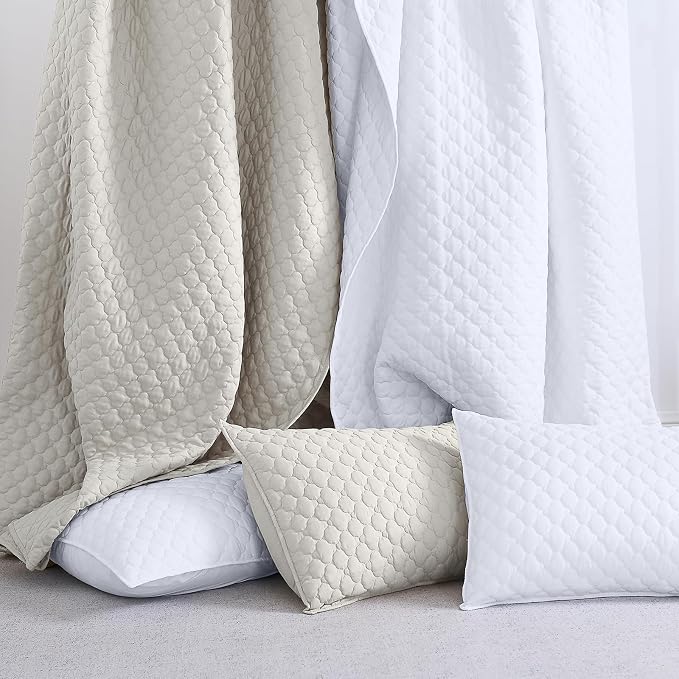 HORIMOTE HOME Quilt Set Twin Size Beige Bedspread, Modern Style Quilted Clouds - Image 6