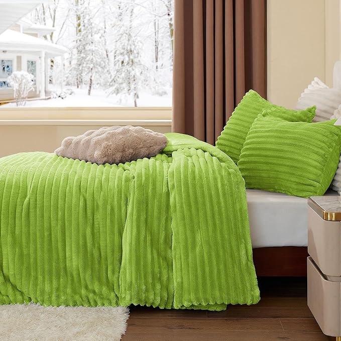 BEDELITE Fleece Queen Comforter Set -Super Soft & Warm Fluffy Dark Citron - Image 4