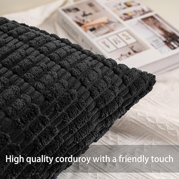 Aegero Pack of 2 Corduroy Decorative Throw Pillow Covers 16x16 Inch Soft - Image 2