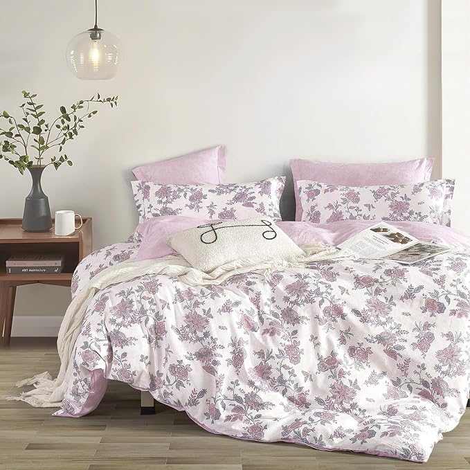 LEMIROE Pink Floral Cotton Comforter Queen Size 3PC by LEMIROEBEDDING