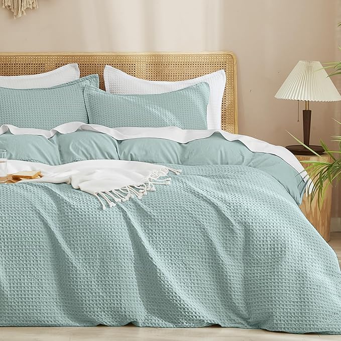 PHF Waffle Weave Duvet Cover Set Queen Size, No Snagging Ultra Soft Luxury by PHF
