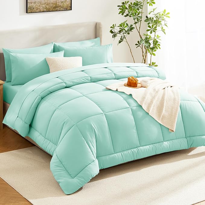 CozyLux King Size Comforter Set Mint Green, 7 Pieces Bed in a Bag, All Season - Image 8
