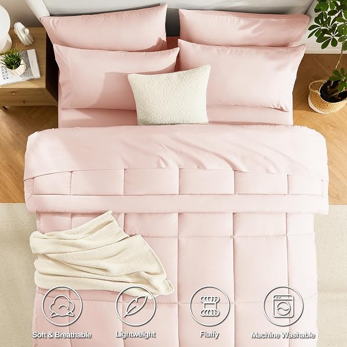 CozyLux Queen Comforter Set Blush Pink, 7 Pieces Bed in a Bag, All Season - Image 2